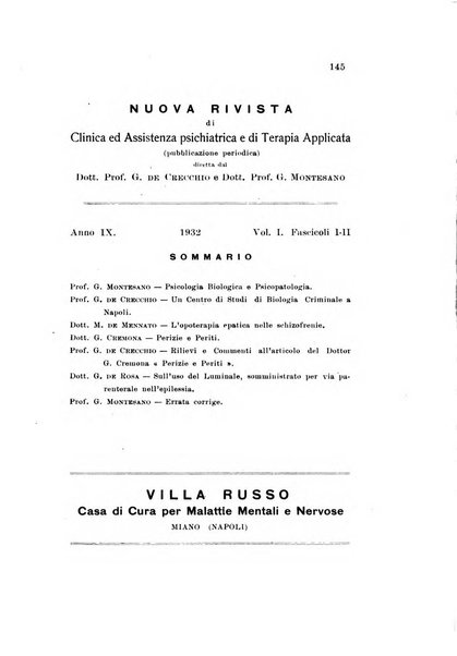 Nuova rivista di clinica ed assistenza psichiatrica e di terapia applicata