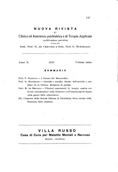 Nuova rivista di clinica ed assistenza psichiatrica e di terapia applicata