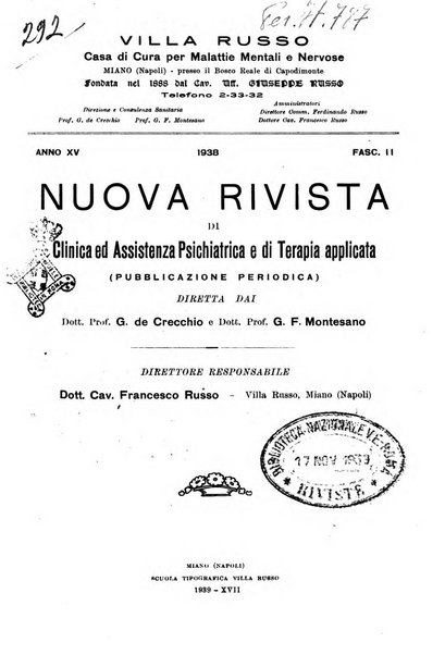 Nuova rivista di clinica ed assistenza psichiatrica e di terapia applicata