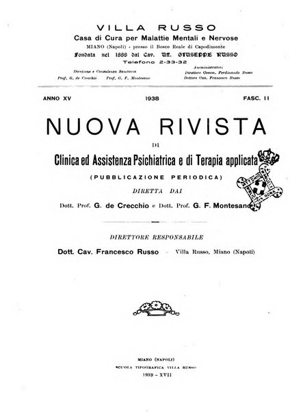 Nuova rivista di clinica ed assistenza psichiatrica e di terapia applicata