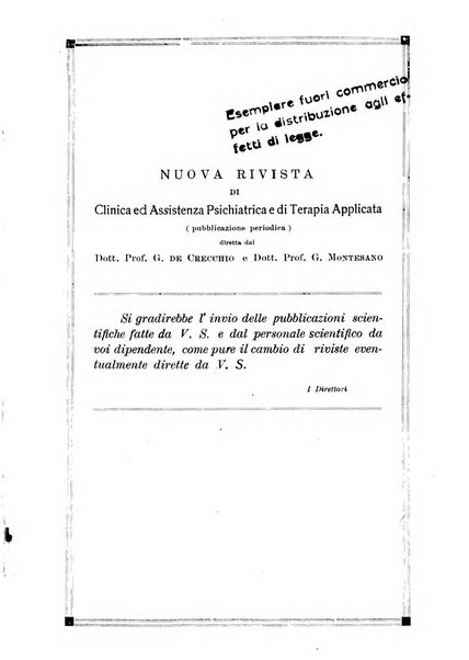 Nuova rivista di clinica ed assistenza psichiatrica e di terapia applicata