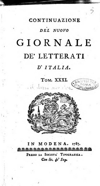 Continuazione del Nuovo giornale de'letterati d'Italia