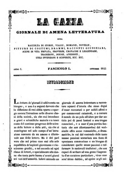 La gazza giornale di amena letteratura, ossia raccolta di storie, viaggi, romanzi, novelle ...