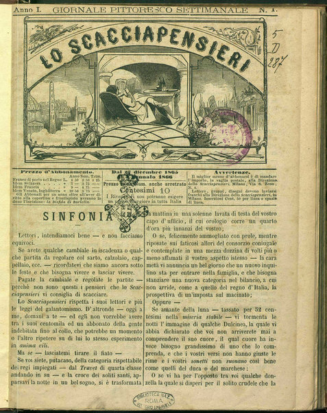 Lo scacciapensieri : giornale pittoresco settimanale