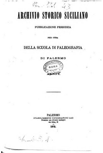 Archivio storico siciliano pubblicazione periodica per cura della Scuola di paleografia di Palermo