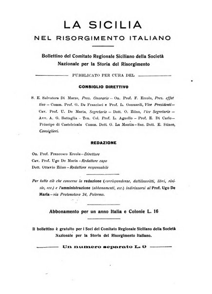 La Sicilia nel Risorgimento italiano bollettino semestrale del Comitato regionale siciliano della Societa nazionale per la storia del risorgimento italiano