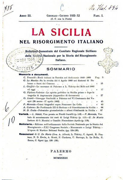 La Sicilia nel Risorgimento italiano bollettino semestrale del Comitato regionale siciliano della Societa nazionale per la storia del risorgimento italiano