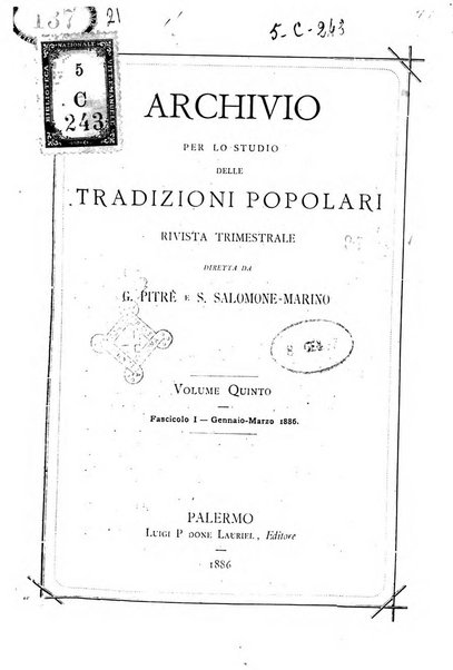 Archivio per lo studio delle tradizioni popolari rivista trimestrale