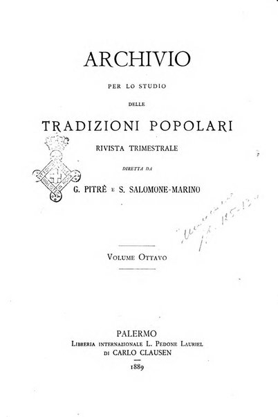 Archivio per lo studio delle tradizioni popolari rivista trimestrale