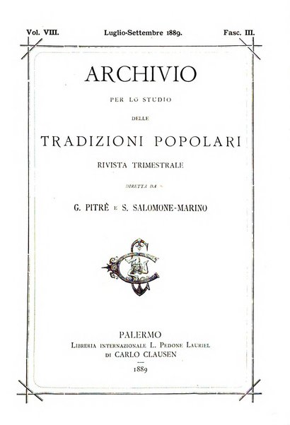 Archivio per lo studio delle tradizioni popolari rivista trimestrale