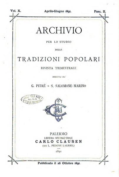 Archivio per lo studio delle tradizioni popolari rivista trimestrale