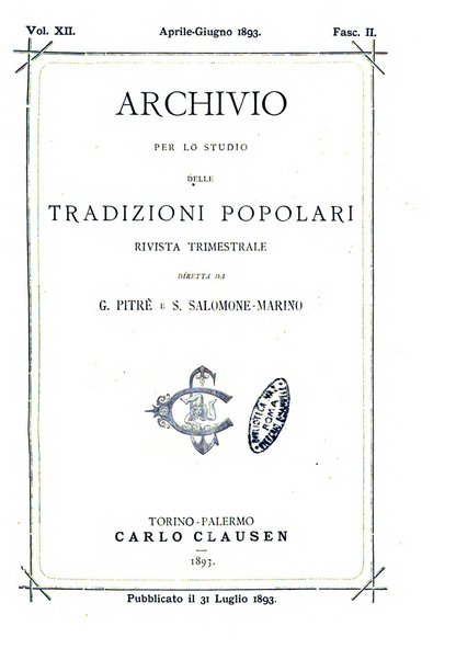 Archivio per lo studio delle tradizioni popolari rivista trimestrale