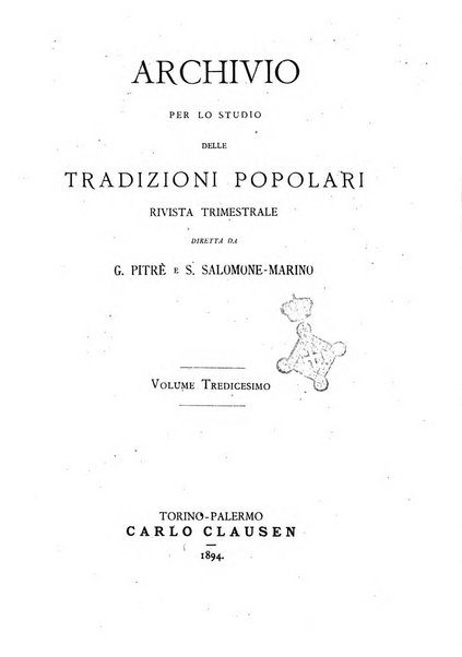 Archivio per lo studio delle tradizioni popolari rivista trimestrale