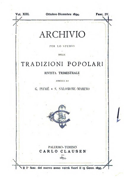 Archivio per lo studio delle tradizioni popolari rivista trimestrale