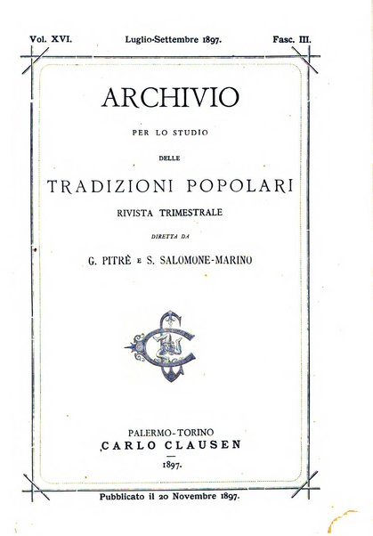 Archivio per lo studio delle tradizioni popolari rivista trimestrale