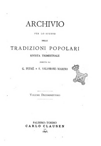 Archivio per lo studio delle tradizioni popolari rivista trimestrale