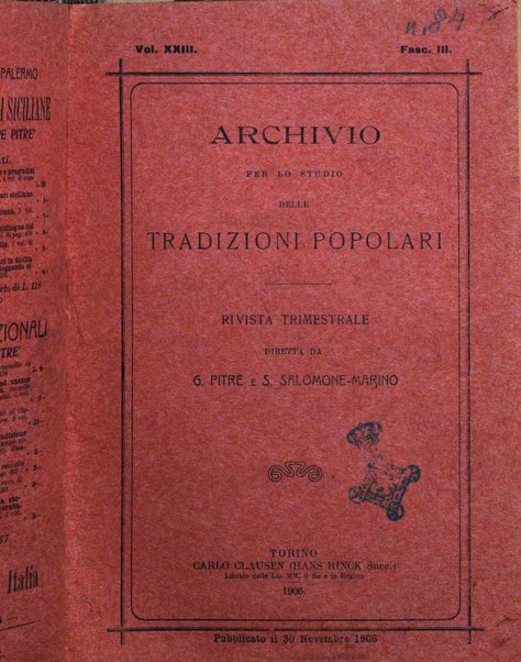 Archivio per lo studio delle tradizioni popolari rivista trimestrale