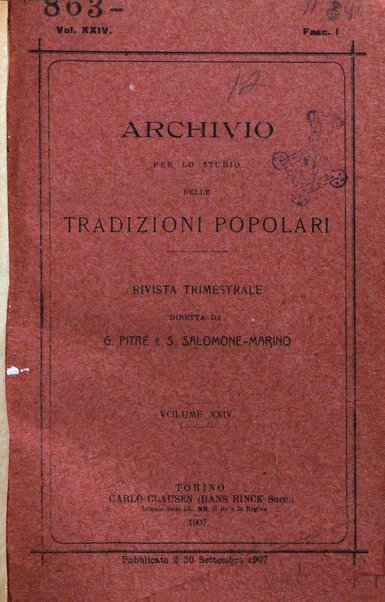 Archivio per lo studio delle tradizioni popolari rivista trimestrale