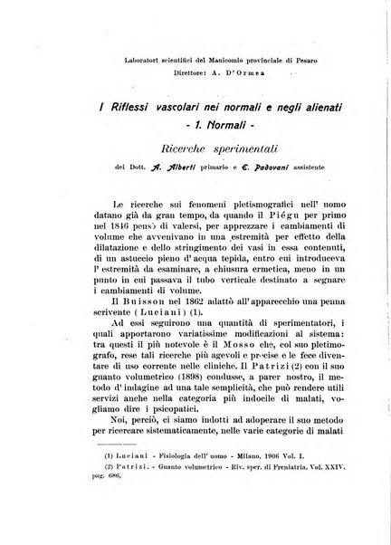 Note e riviste di psichiatria Manicomio provinciale di Pesaro