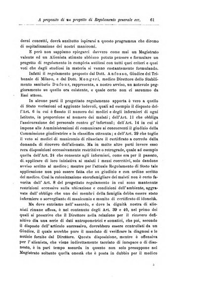 Note e riviste di psichiatria Manicomio provinciale di Pesaro