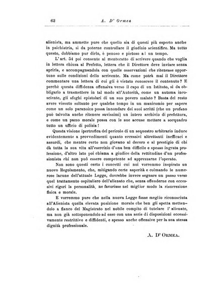 Note e riviste di psichiatria Manicomio provinciale di Pesaro