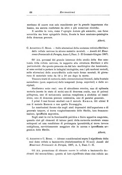 Note e riviste di psichiatria Manicomio provinciale di Pesaro