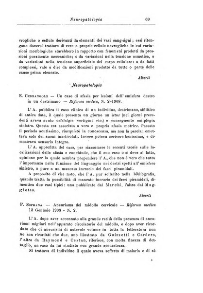 Note e riviste di psichiatria Manicomio provinciale di Pesaro