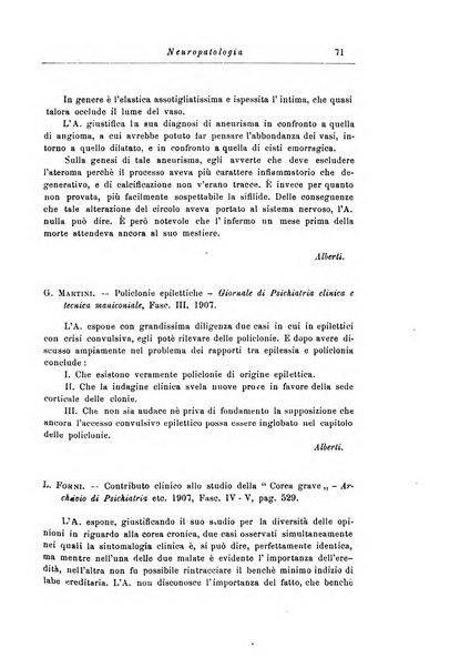 Note e riviste di psichiatria Manicomio provinciale di Pesaro