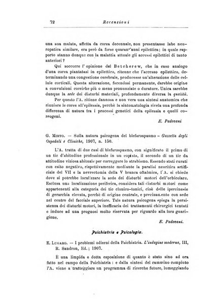 Note e riviste di psichiatria Manicomio provinciale di Pesaro