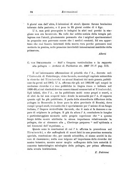 Note e riviste di psichiatria Manicomio provinciale di Pesaro