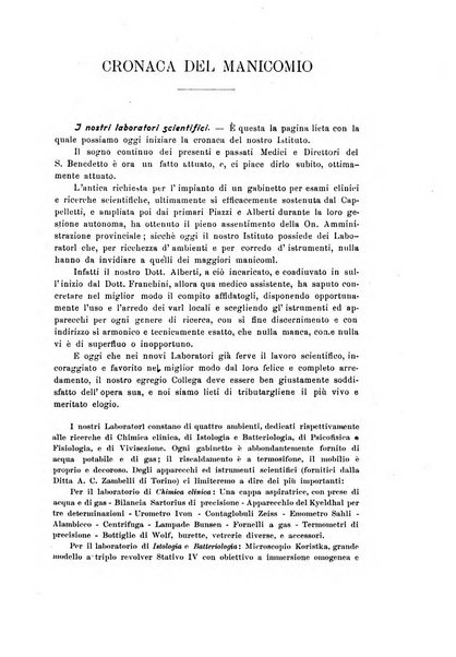 Note e riviste di psichiatria Manicomio provinciale di Pesaro