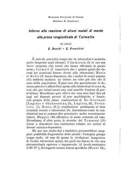 Note e riviste di psichiatria Manicomio provinciale di Pesaro