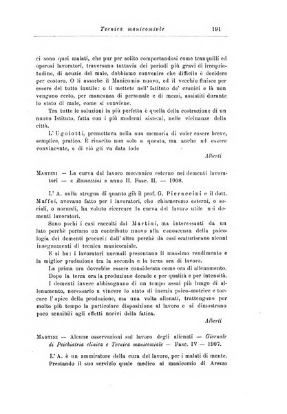 Note e riviste di psichiatria Manicomio provinciale di Pesaro