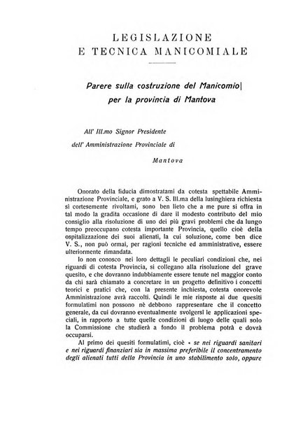 Note e riviste di psichiatria Manicomio provinciale di Pesaro