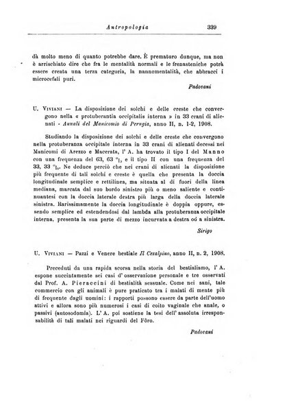 Note e riviste di psichiatria Manicomio provinciale di Pesaro