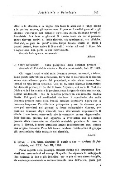 Note e riviste di psichiatria Manicomio provinciale di Pesaro