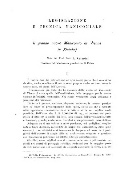 Note e riviste di psichiatria Manicomio provinciale di Pesaro