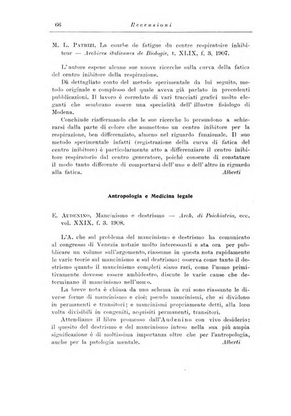 Note e riviste di psichiatria Manicomio provinciale di Pesaro