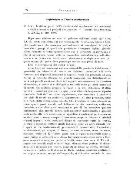 Note e riviste di psichiatria Manicomio provinciale di Pesaro