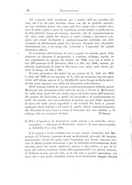 Note e riviste di psichiatria Manicomio provinciale di Pesaro