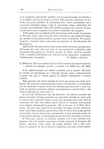 Note e riviste di psichiatria Manicomio provinciale di Pesaro