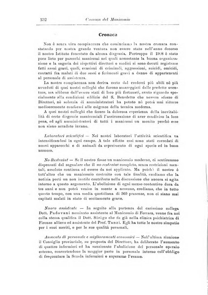 Note e riviste di psichiatria Manicomio provinciale di Pesaro