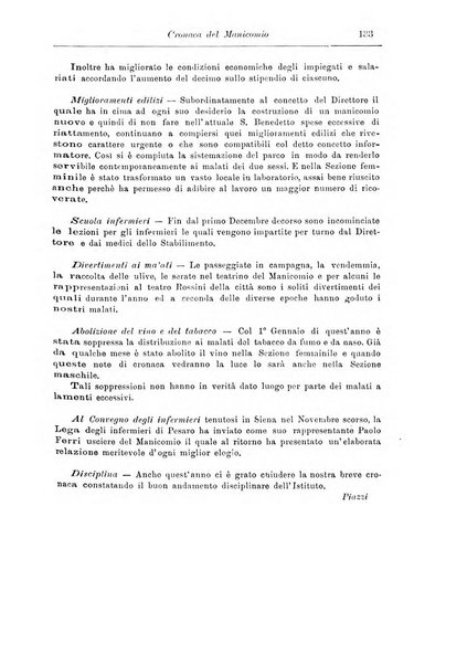 Note e riviste di psichiatria Manicomio provinciale di Pesaro