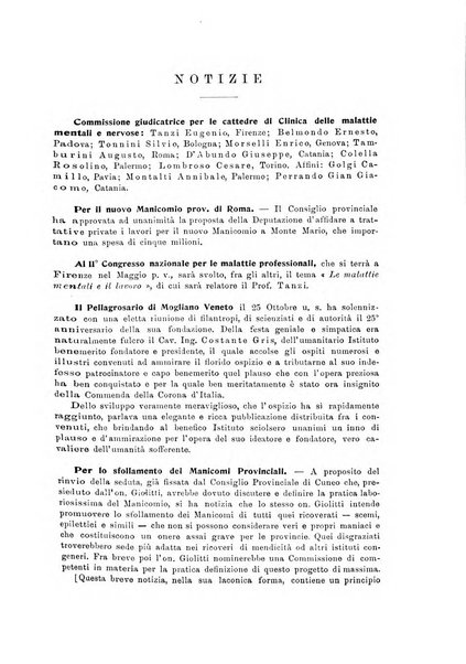 Note e riviste di psichiatria Manicomio provinciale di Pesaro