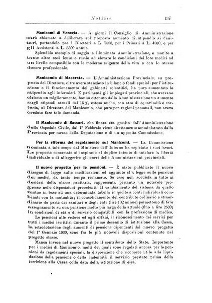 Note e riviste di psichiatria Manicomio provinciale di Pesaro