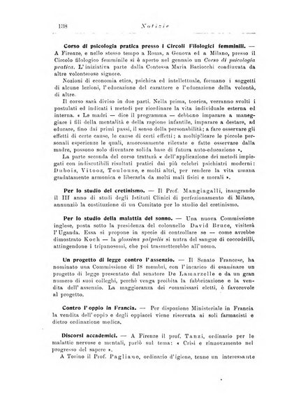 Note e riviste di psichiatria Manicomio provinciale di Pesaro