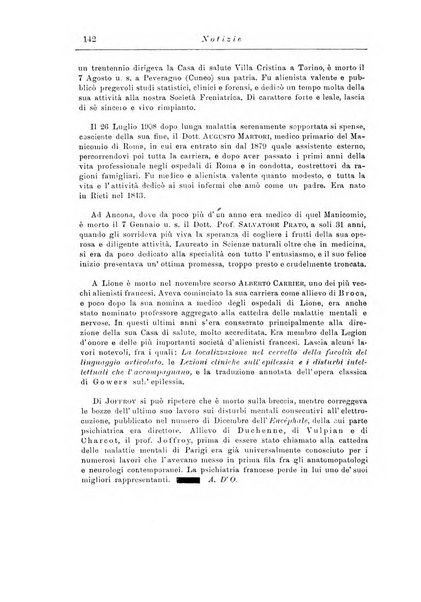 Note e riviste di psichiatria Manicomio provinciale di Pesaro