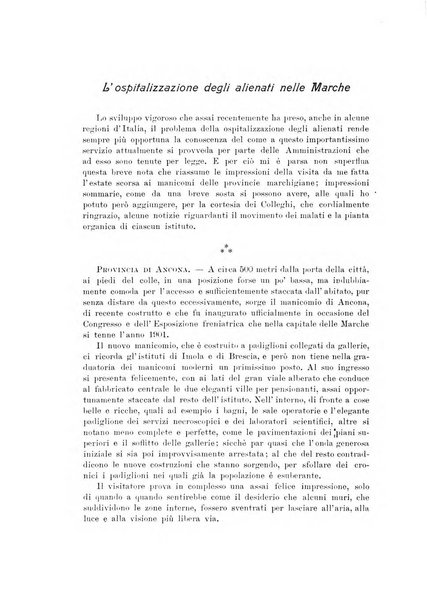 Note e riviste di psichiatria Manicomio provinciale di Pesaro