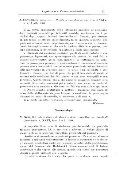 Note e riviste di psichiatria Manicomio provinciale di Pesaro