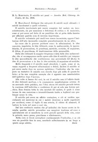 Note e riviste di psichiatria Manicomio provinciale di Pesaro